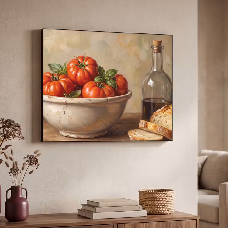 Art Frame - Tomatoes - Bowl - Food - Tomaten - Kom - Eten Textielframe zwart klein