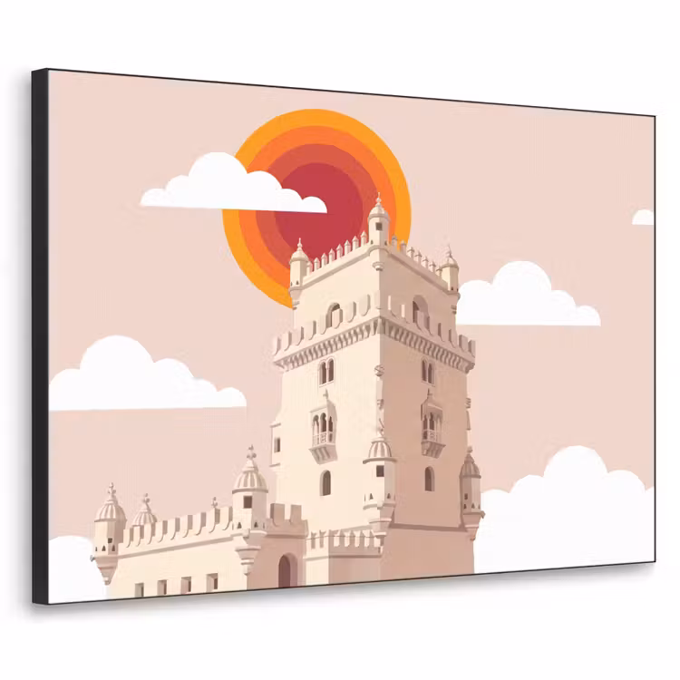 Toren - Rivier - Architectuur - Modern - Oranje Textielframe zwart klein -3d