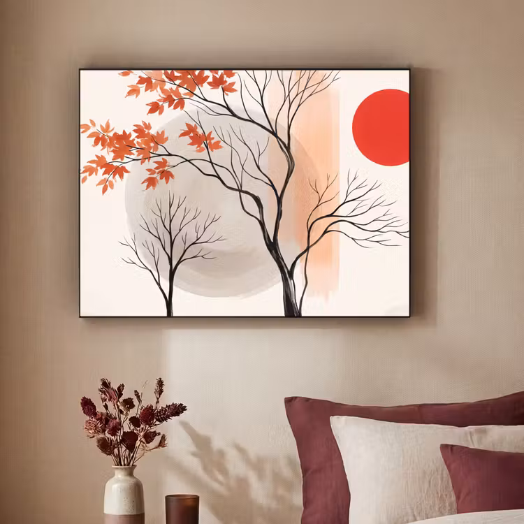 Art Frame - Tree - Red - Abstract - Boom - Rood - Abstract Textielframe zwart klein