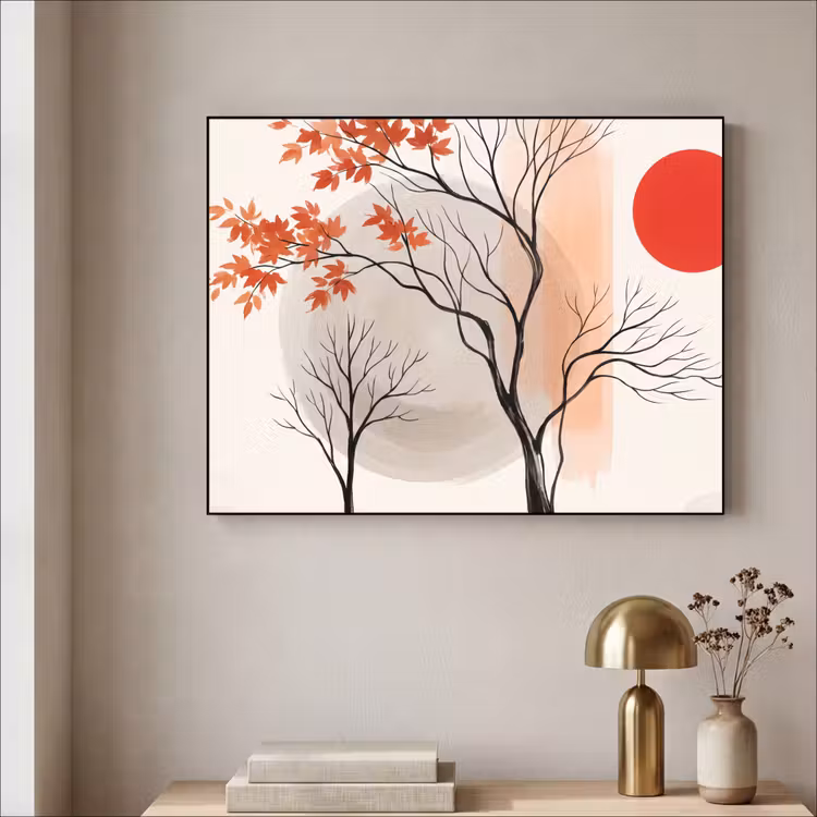 Art Frame - Tree - Red - Abstract - Boom - Rood - Abstract Textielframe zwart klein