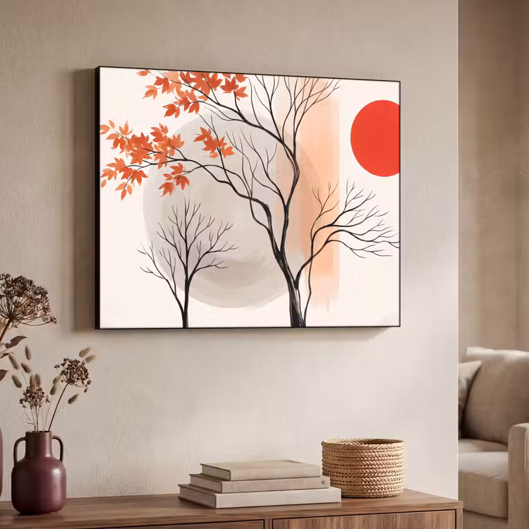 Art Frame - Tree - Red - Abstract - Boom - Rood - Abstract Textielframe zwart klein