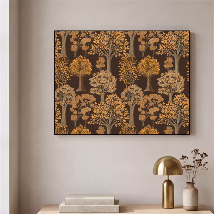 Bomen - Patroon - Bruin Textielframe zwart klein 947 -sfeer2