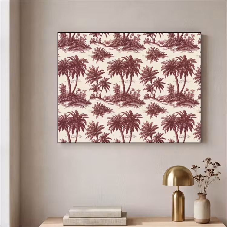 Tropisch - Geometrisch - Bordeauxrood Textielframe zwart klein 947 -sfeer2
