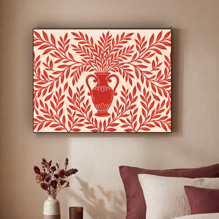 Vaas - Planten - Decoratie - Abstract - Rood Textielframe zwart klein -sfeer1