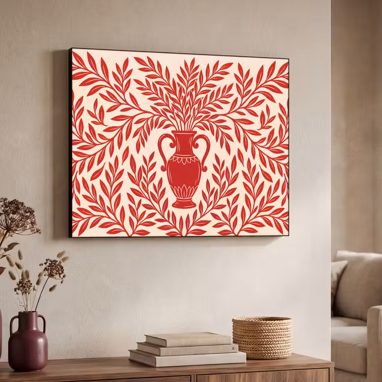 Vaas - Planten - Decoratie - Abstract - Rood Textielframe zwart klein -sfeer3