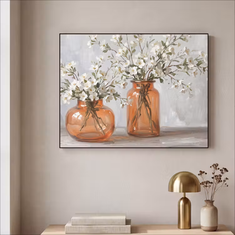 Vazen - Bloemen - Oranje Textielframe zwart klein -sfeer2