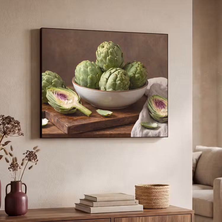 Art Frame - Vegetables - Artichoke - Kitchen - Groenten - Artisjok - Keuken Textielframe zwart klein