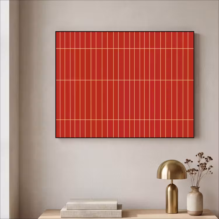 Verticaal - Wandtegel - Helderrood Textielframe zwart klein 947 -sfeer2