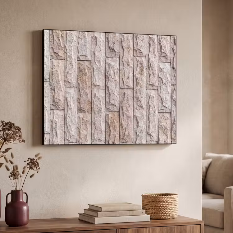 Muur - Steen - Ruw - Beige - Textuur Textielframe zwart klein -sfeer3