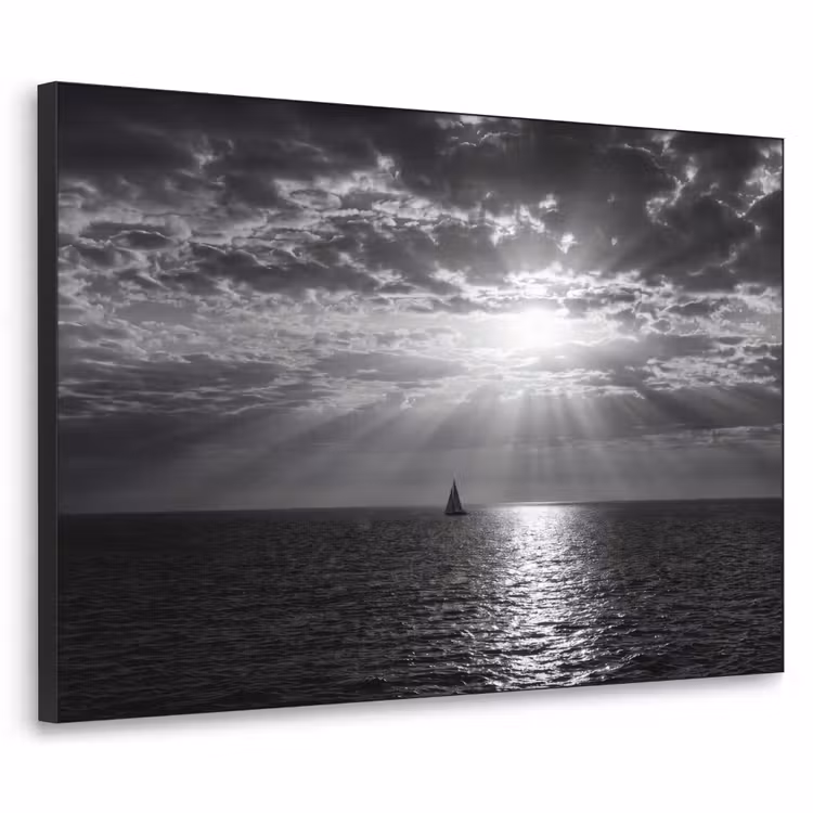 Water - Boot - Lucht - Natuur - Zwart-wit Textielframe zwart klein -3d