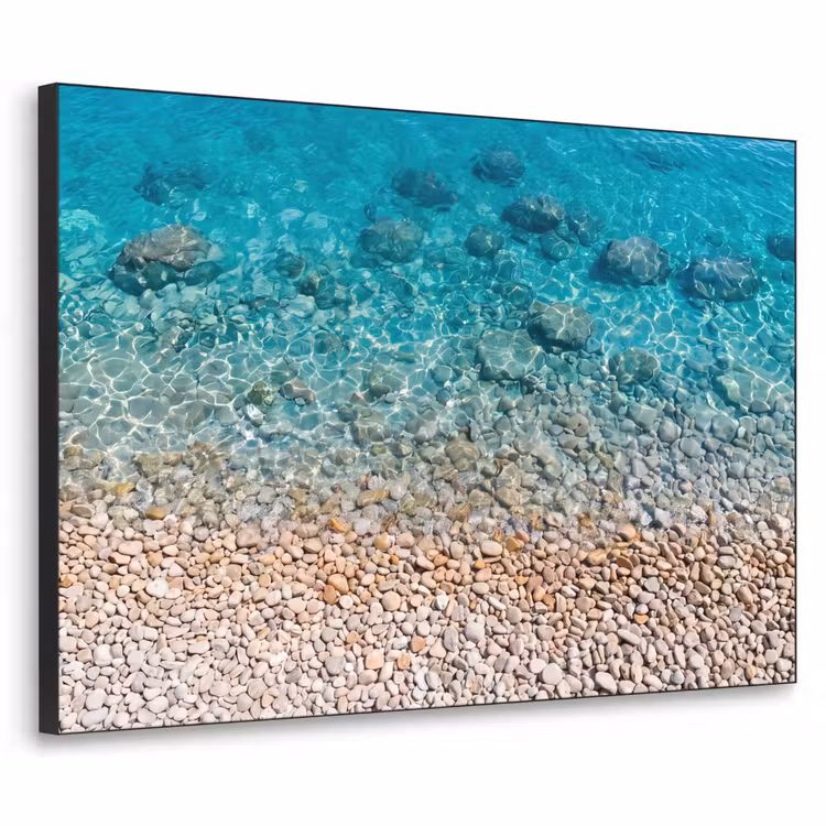 Water - Kiezels - Natuur - Levendig - Turkoois Textielframe zwart klein -3d