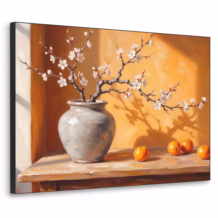 Art Frame - White Flowers - Still Life - Witte bloemen - Stilleven Textielframe zwart klein