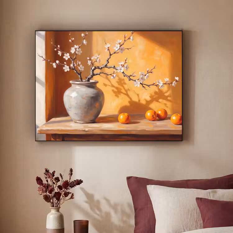 Art Frame - White Flowers - Still Life - Witte bloemen - Stilleven Textielframe zwart klein