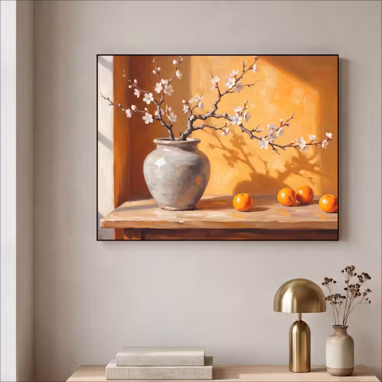Art Frame - White Flowers - Still Life - Witte bloemen - Stilleven Textielframe zwart klein