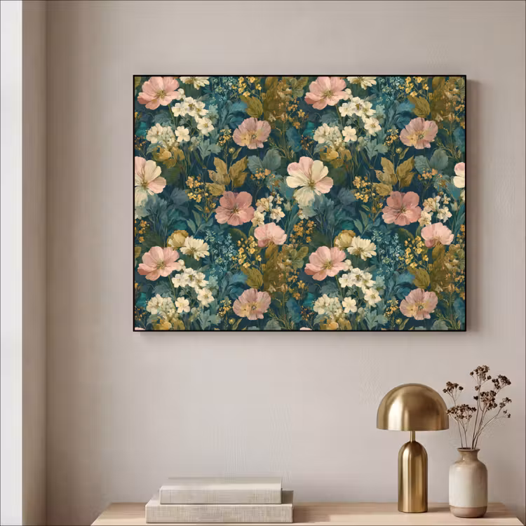 Wilde bloemen - Botanisch - Patroon - Roze - Romantisch Textielframe zwart klein 947 -sfeer2