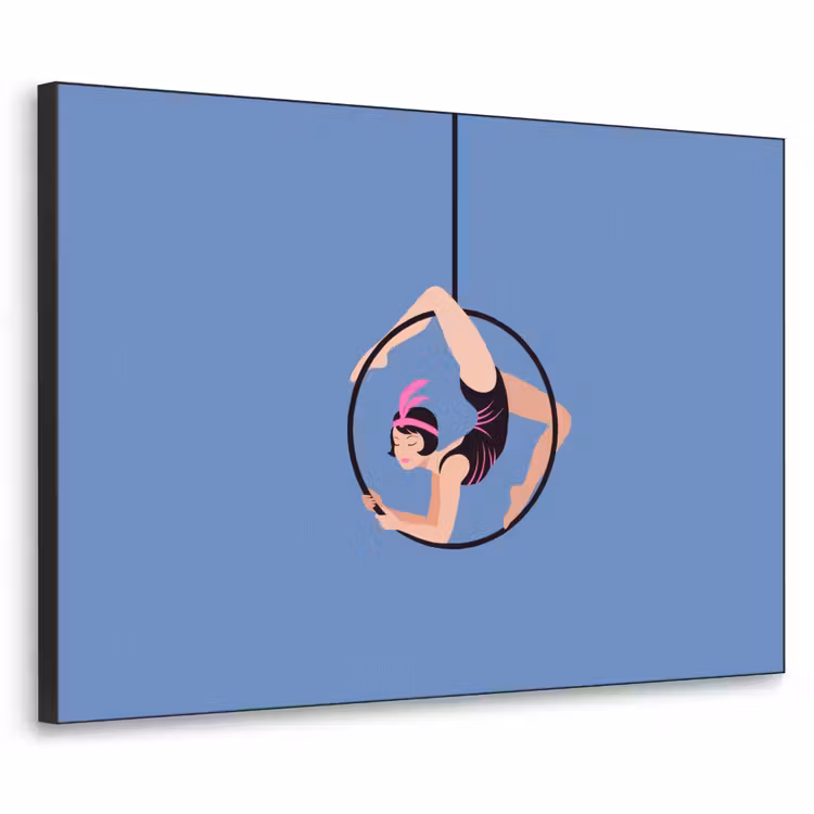 Vrouw - Aerial hoop - Art deco - Illustratie - Blauw Textielframe zwart klein -3d