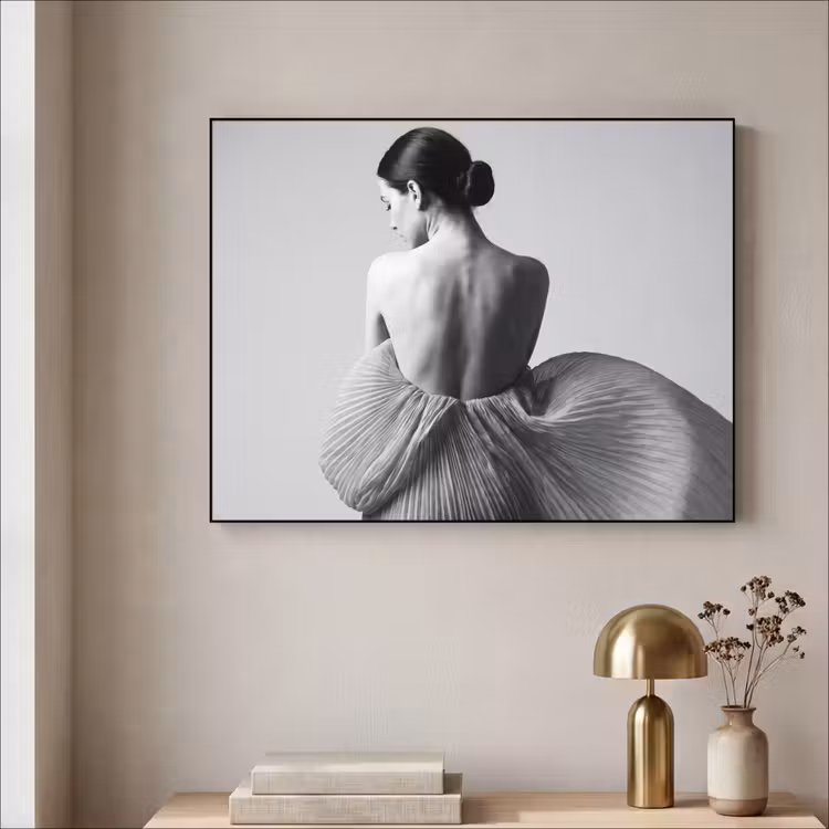 Vrouw - Rug - Textuur - Zwart - Wit - Elegant Textielframe zwart klein -sfeer2