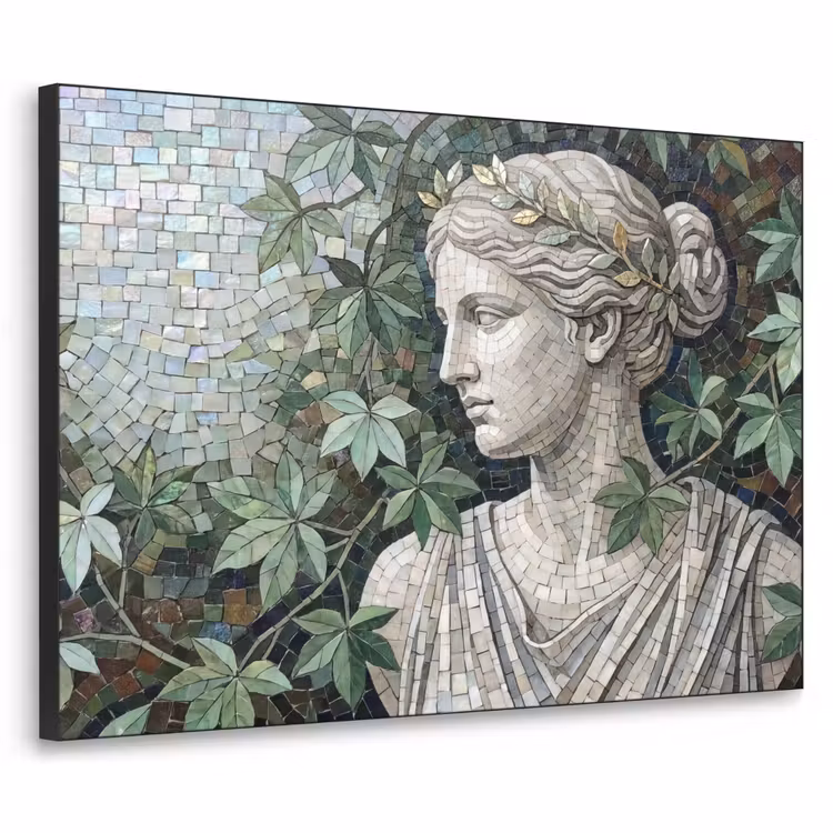 Vrouw - Klassiek - Mozaiëk - Natuur - Groen Textielframe zwart klein -3d
