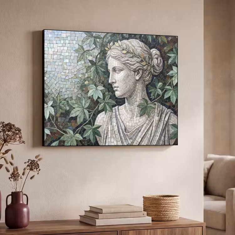 Vrouw - Klassiek - Mozaiëk - Natuur - Groen Textielframe zwart klein -sfeer3