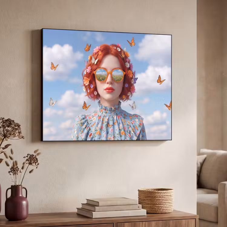 Vrouw - Bloemen - Zomer - Portret - Kleurrijk Textielframe zwart klein -sfeer3