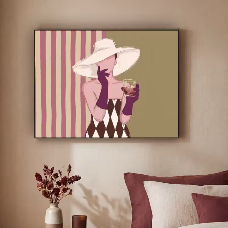 Vrouw - Hoed - Mode - Abstract - Kleurrijk Textielframe zwart klein -sfeer1