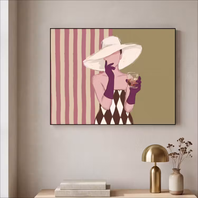 Vrouw - Hoed - Mode - Abstract - Kleurrijk Textielframe zwart klein -sfeer2