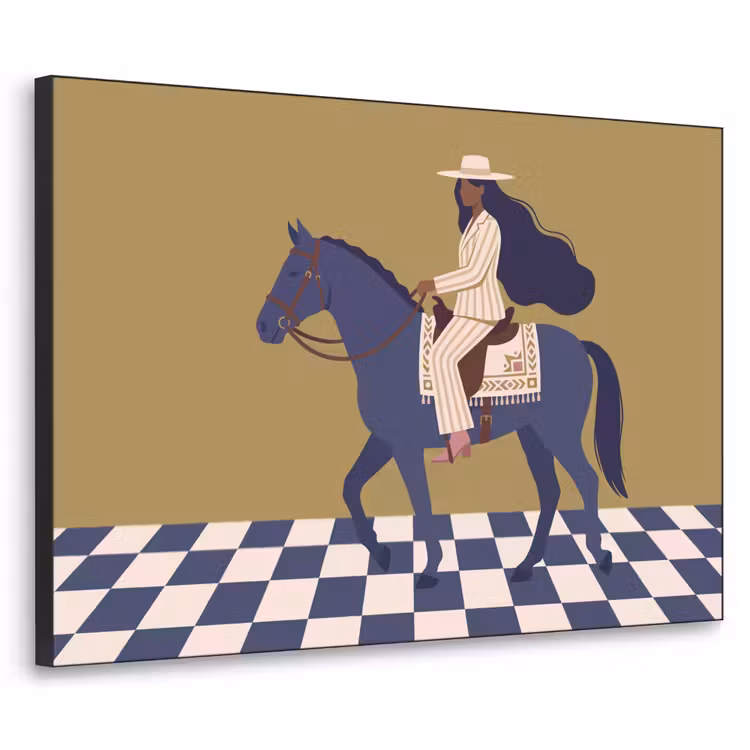 Vrouw - Paard - Rijden - Modern - Abstract Textielframe zwart klein -3d
