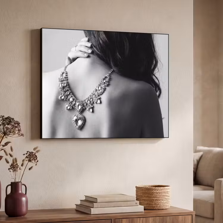 Vrouw - Ketting - Fashion - Zwart - Wit Textielframe zwart klein -sfeer3