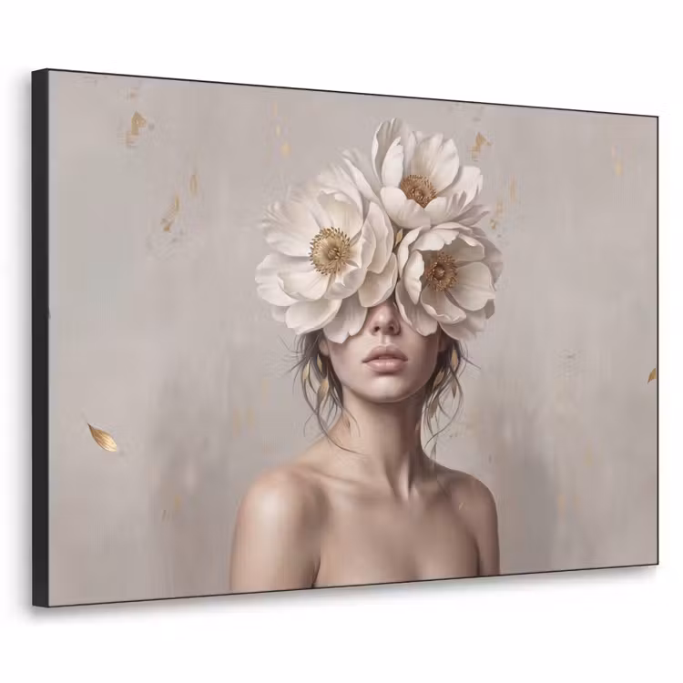 Vrouw - Pioenroos - Wit Textielframe zwart klein -3d
