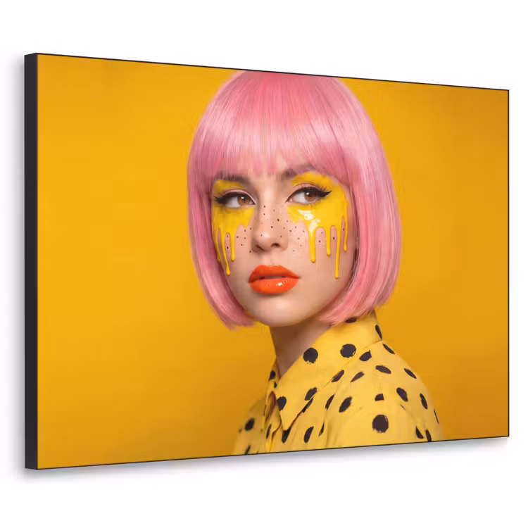 Vrouw - Portret - Abstract - Kleurrijk - Geel Textielframe zwart klein -3d