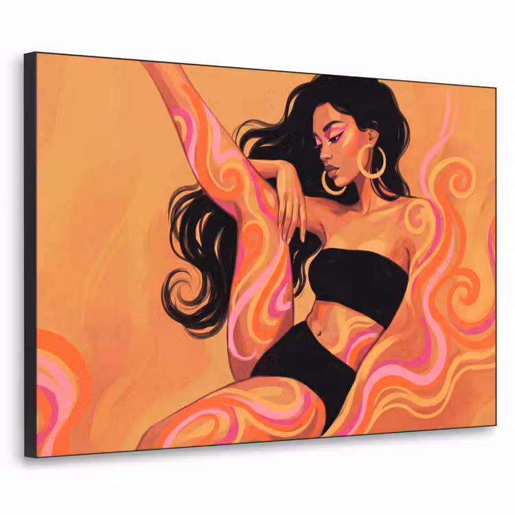Vrouw - Portret - Abstract - Modern - Kleurrijk Textielframe zwart klein -3d