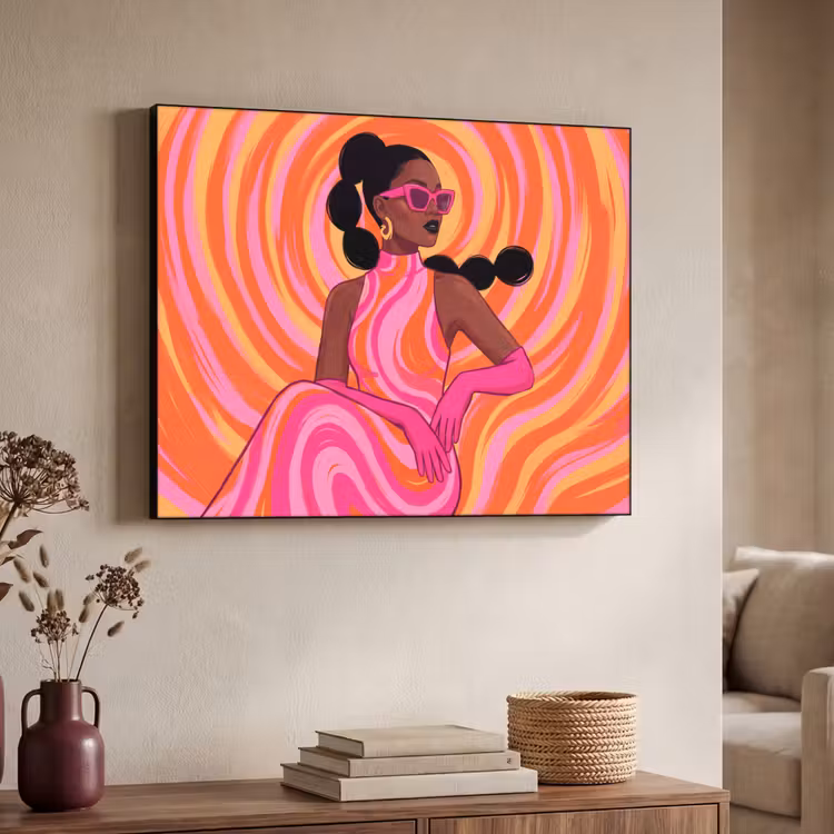 Vrouw - Portret - Kunst - Abstract - Roze Textielframe zwart klein -sfeer3