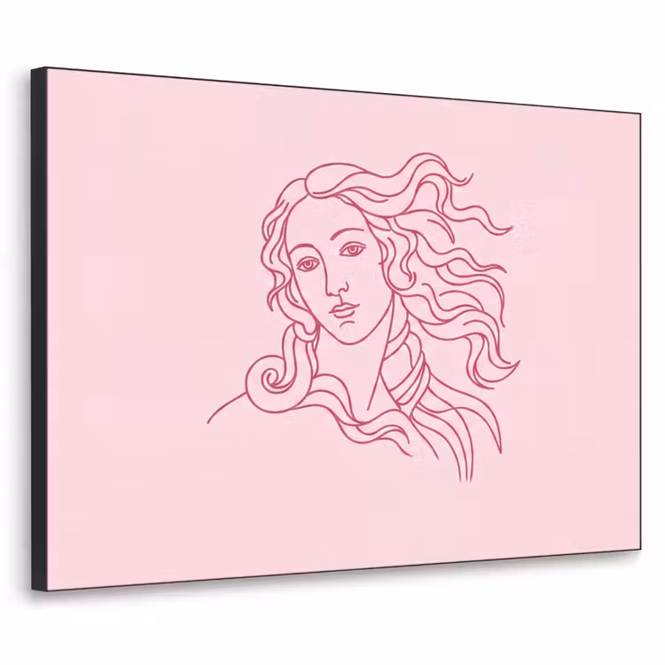 Vrouw - Portret - Klassiek - Line-art - Roze Textielframe zwart klein -3d
