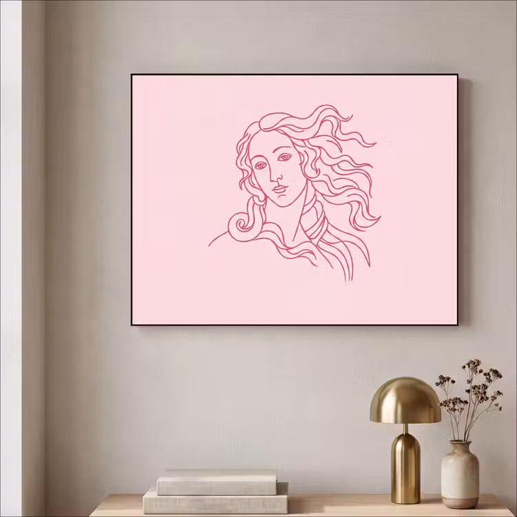 Vrouw - Portret - Klassiek - Line-art - Roze Textielframe zwart klein -sfeer2
