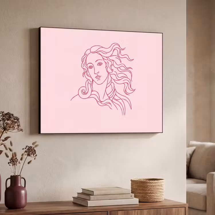 Vrouw - Portret - Klassiek - Line-art - Roze Textielframe zwart klein -sfeer3