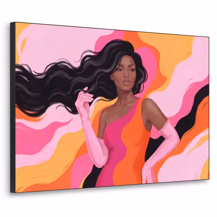 Vrouw - Portret - Kleurrijk - Modern - Kunst Textielframe zwart klein -3d