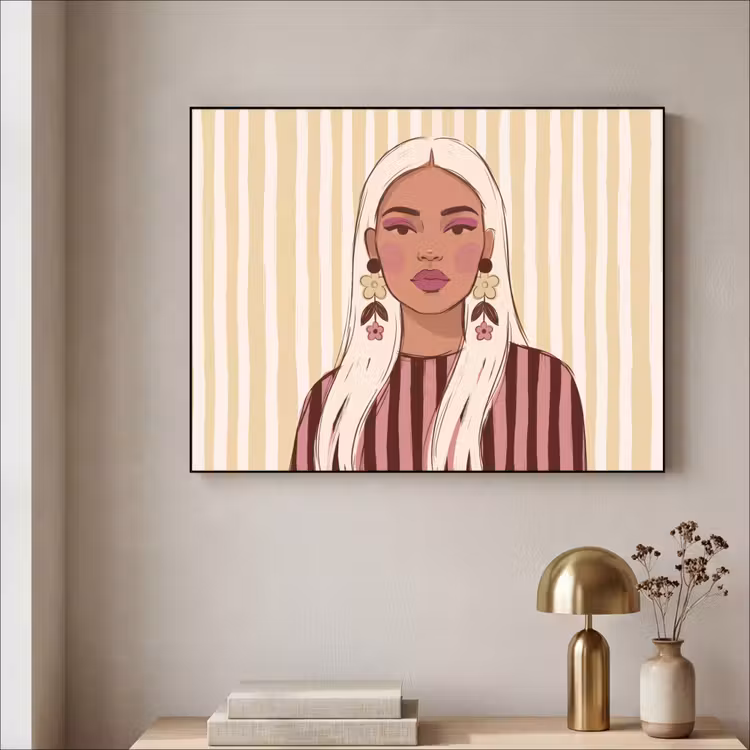 Vrouw - Portret - Illustratie - Modern - Roze Textielframe zwart klein -sfeer2