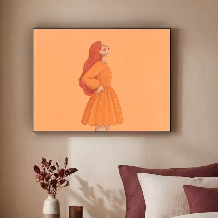 Vrouw - Profiel - Mensen - Modern - Oranje Textielframe zwart klein -sfeer1
