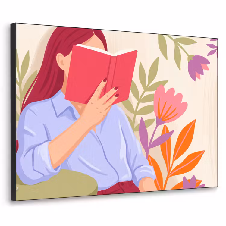 Vrouw - Lezen - Thuis - Modern - Bloemen Textielframe zwart klein -3d