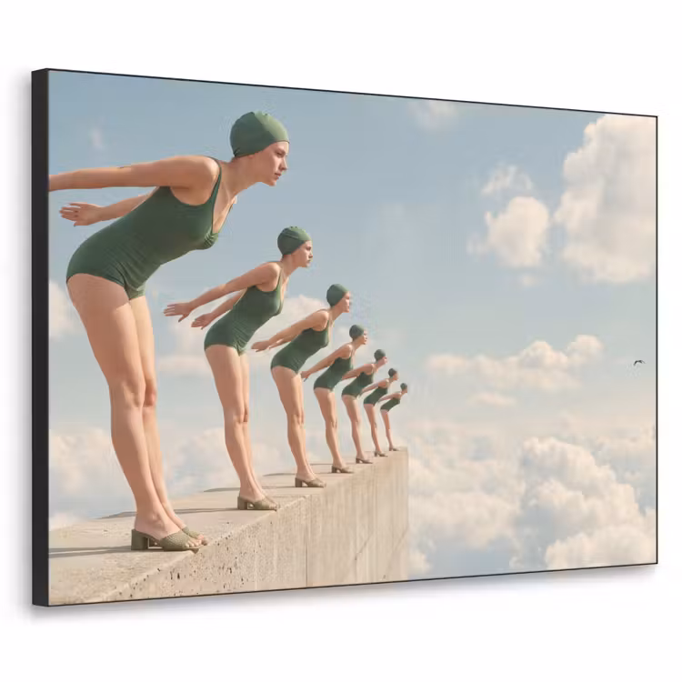 Art Frame - Women - Diving Pose - Clouds - Vrouwen - Duikhouding - Wolken Textielframe zwart klein