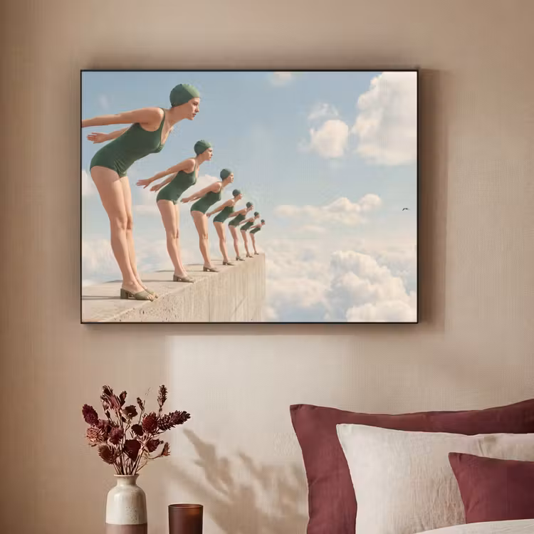 Art Frame - Women - Diving Pose - Clouds - Vrouwen - Duikhouding - Wolken Textielframe zwart klein