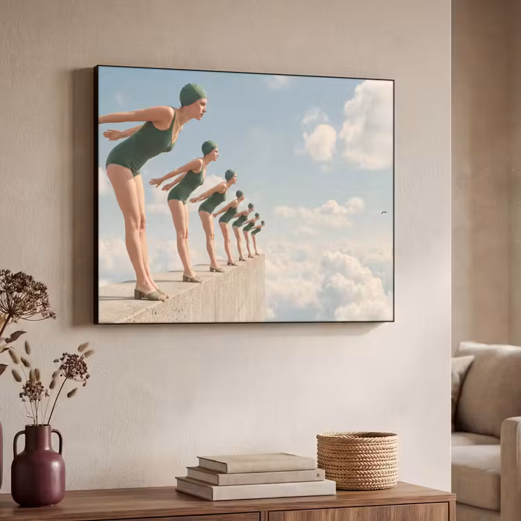 Art Frame - Women - Diving Pose - Clouds - Vrouwen - Duikhouding - Wolken Textielframe zwart klein