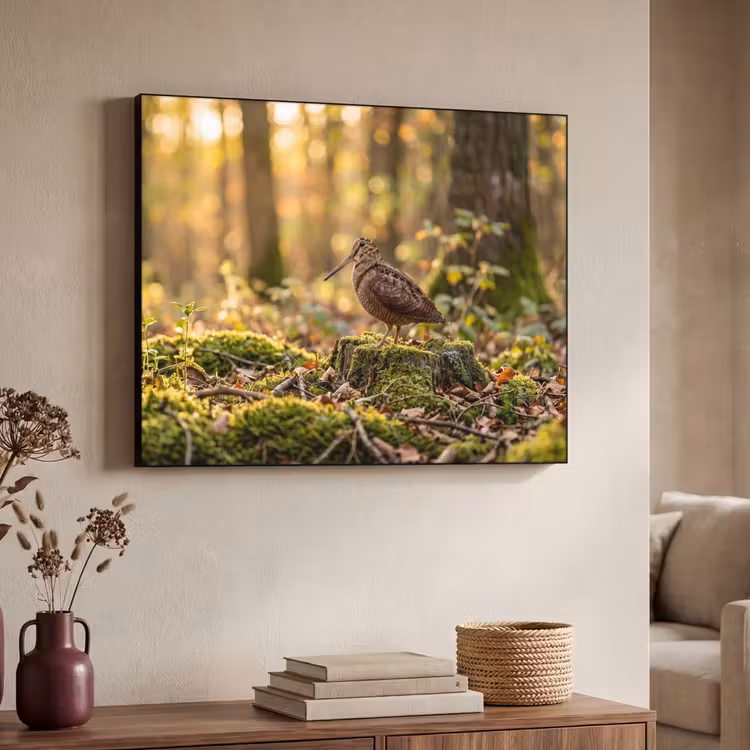 Houtsnip - Bos - Bladeren - Herfst - Gecamoufleerd Textielframe zwart klein -sfeer3
