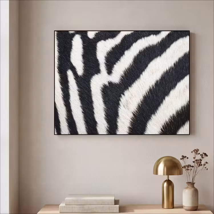 Zebra - Vacht - Klassiek - Zwart - Wit Textielframe zwart klein -sfeer2