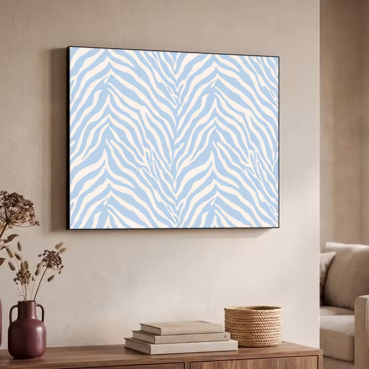 Zebra - Motief - Blauw - Wit Textielframe zwart klein 947 -sfeer3