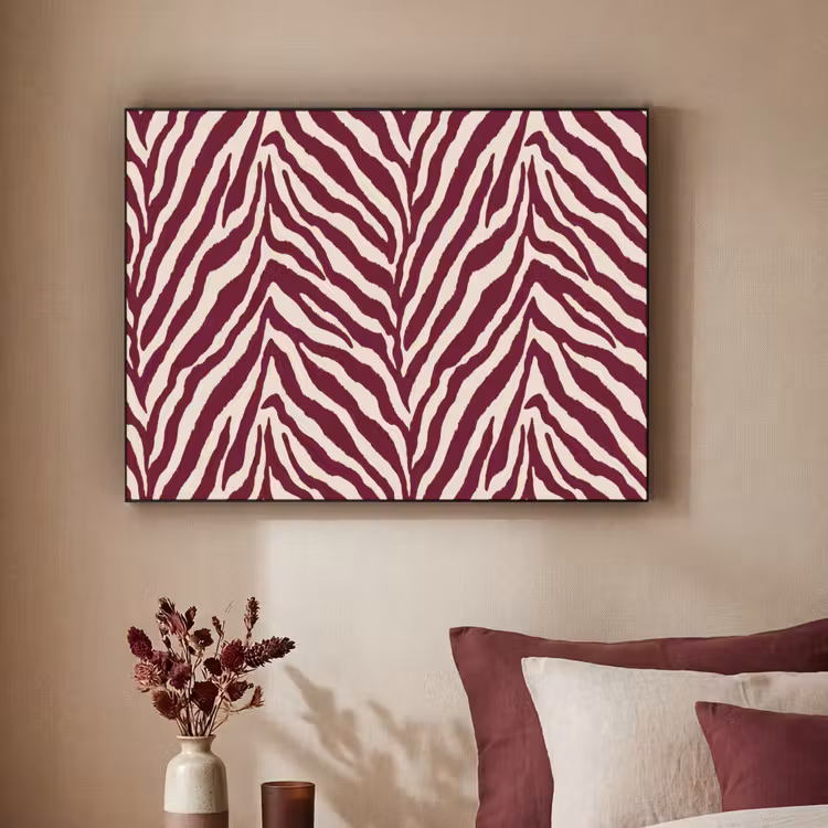 Zebra - Motief - Bordeaux - Rood Textielframe zwart klein 947 -sfeer1