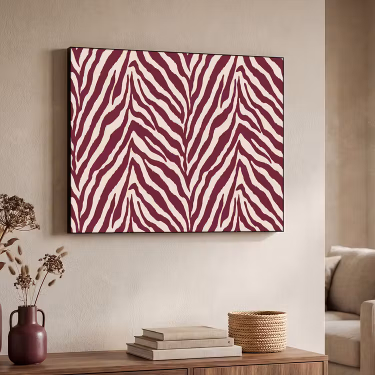 Zebra - Motief - Bordeaux - Rood Textielframe zwart klein 947 -sfeer3