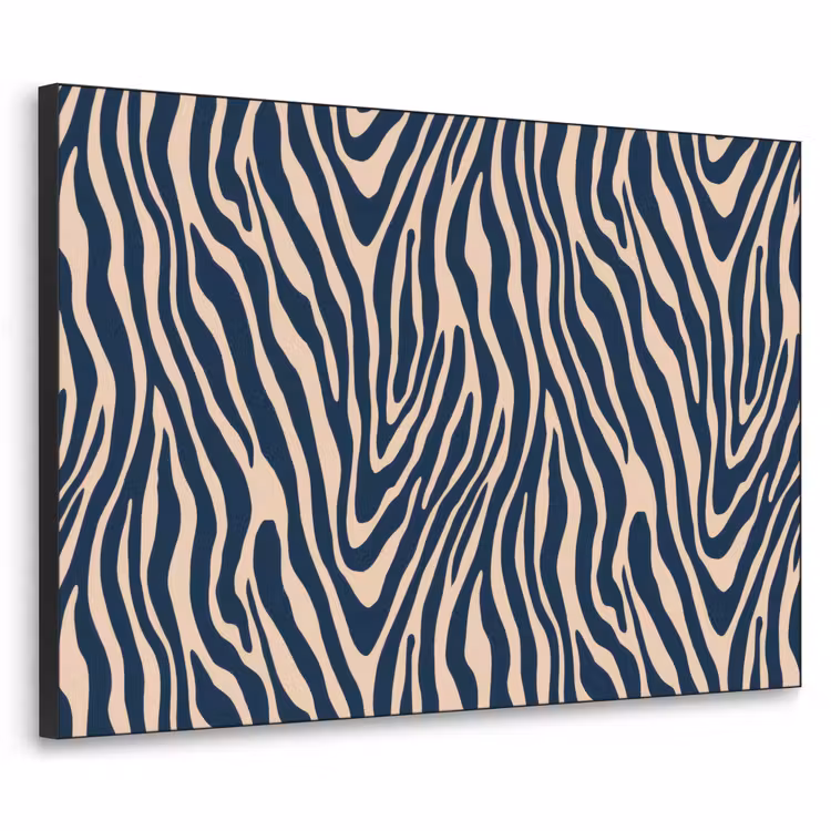 Zebra - Patroon - Blauw - Beige Textielframe zwart klein 947 -3d