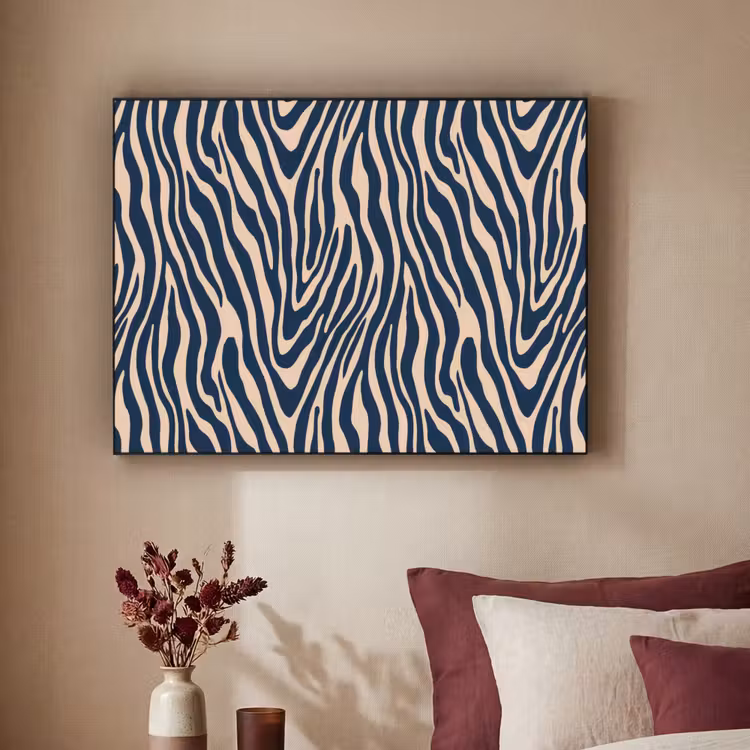 Zebra - Patroon - Blauw - Beige Textielframe zwart klein 947 -sfeer1