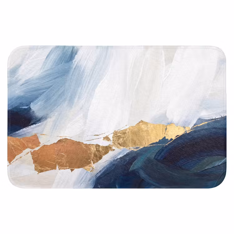 Abstract - Acryl - Blauw - Goud - Elegant Badmat klein -3d